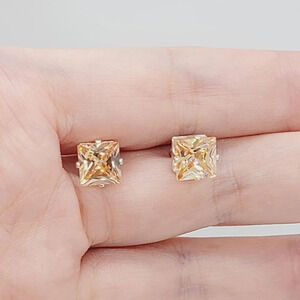 New tangerine gold square CZ earrings
